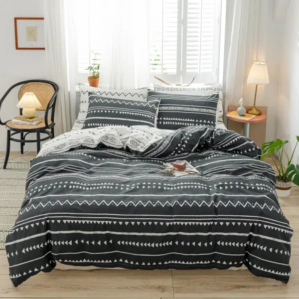 Bohon Paisley Duvet Cover Set Black White Print 3pcs Bedding Sets Luxury Pillow Case Queen and King Size Cotton Bedding Sets - Image 2