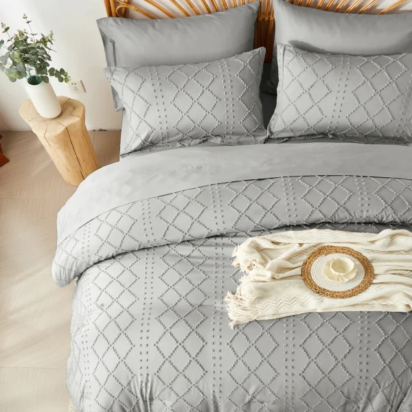 Tufted Boho Comforter Set - Farmhouse Shabby Chic Embroidery Bed Set, Soft Jacquard Comforter, Queen, King - Image 2