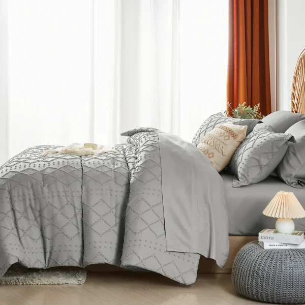 Tufted Boho Comforter Set - Farmhouse Shabby Chic Embroidery Bed Set, Soft Jacquard Comforter, Queen, King - Image 5